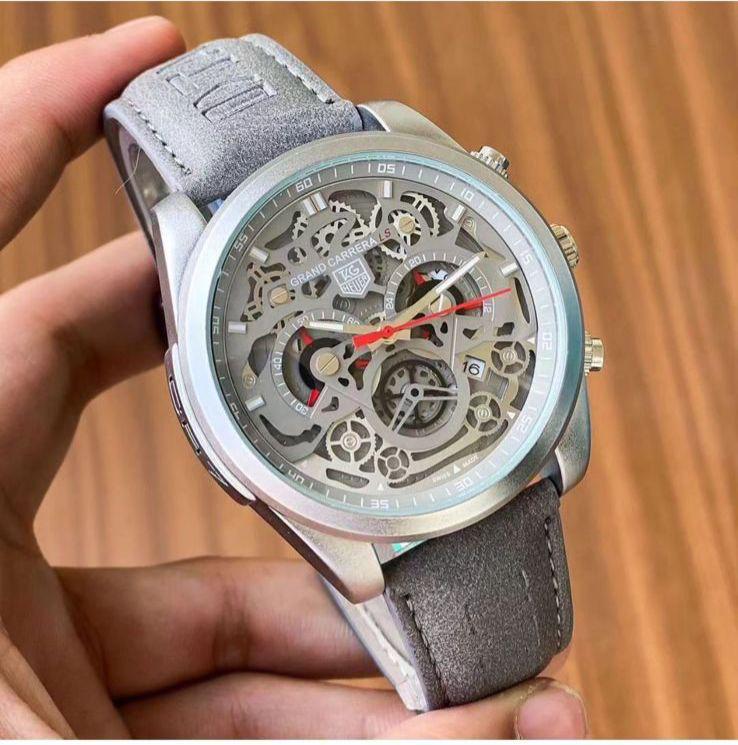 "Skeleton Edition" – Industrial Grey Suede Luxury Watc