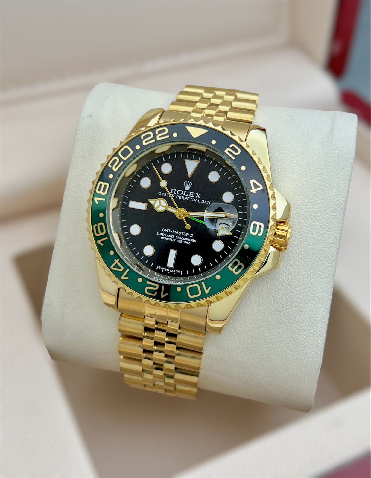 Elite "Global-Master" Edition – Full Gold GMT with Emerald-Stealth Bezel