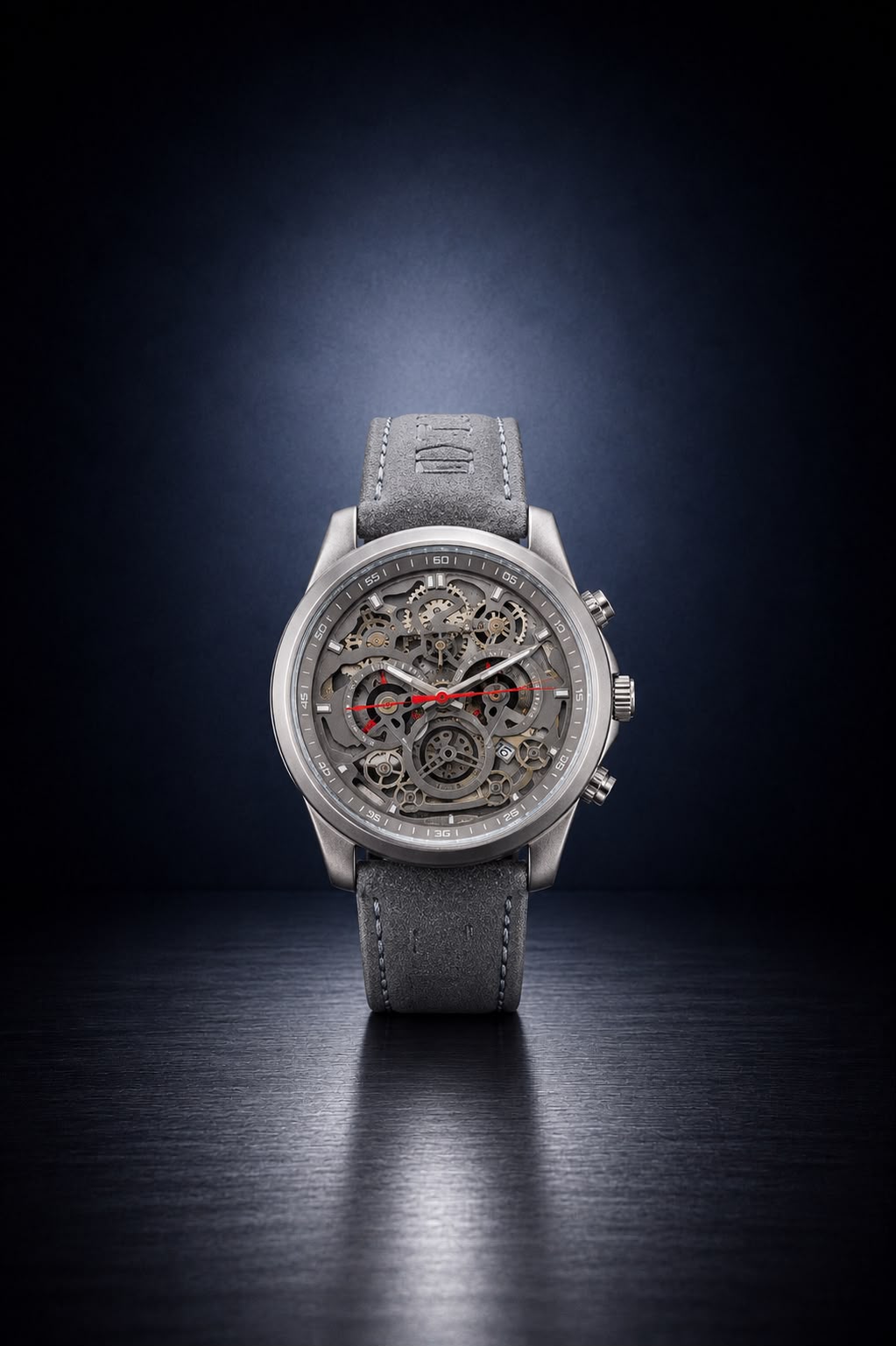"Skeleton Edition" – Industrial Grey Suede Luxury Watc