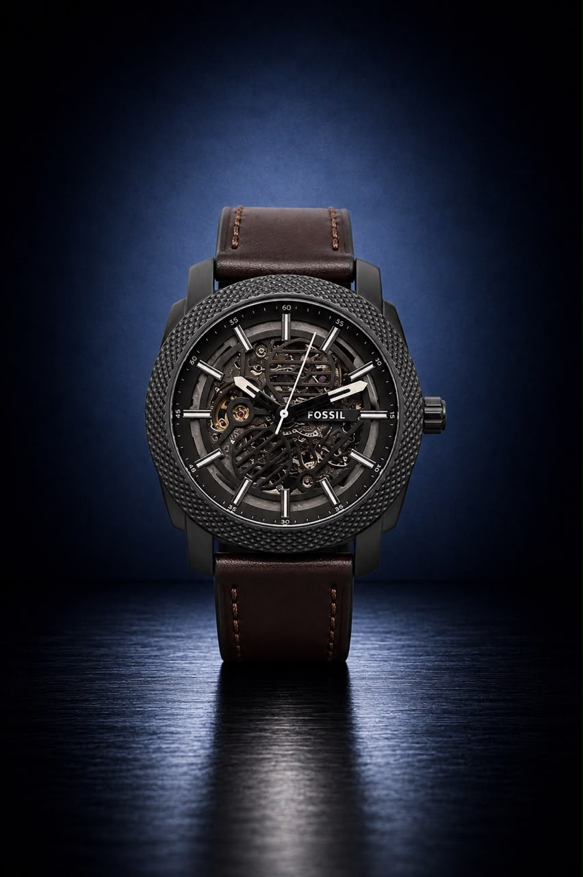 Rugged Black & Brown Leather Watch