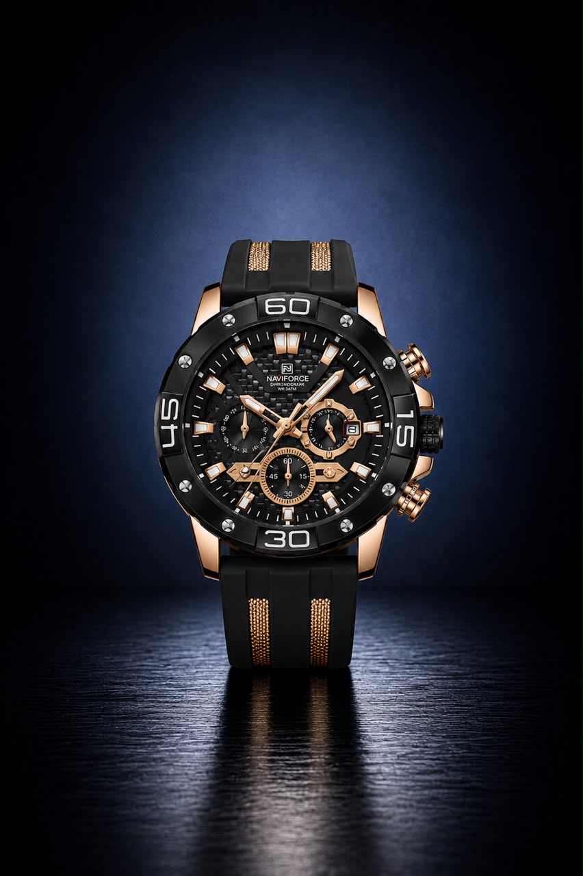 Rugged Sport Chronograph in Rose Gold & Stealth Black