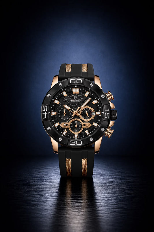 Rugged Sport Chronograph in Rose Gold & Stealth Black