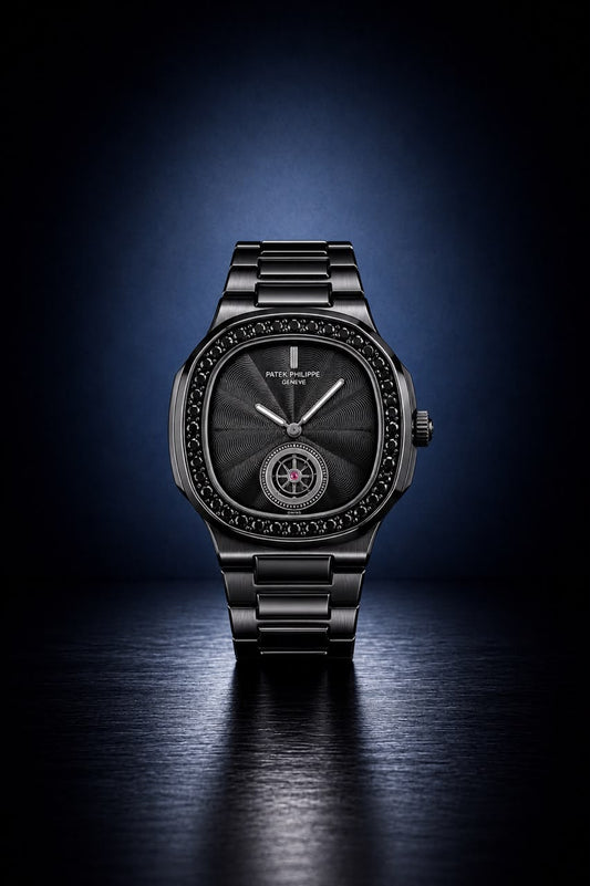 Shadow "Nautilus" Edition – All-Black Baguette Stone Luxury Watch